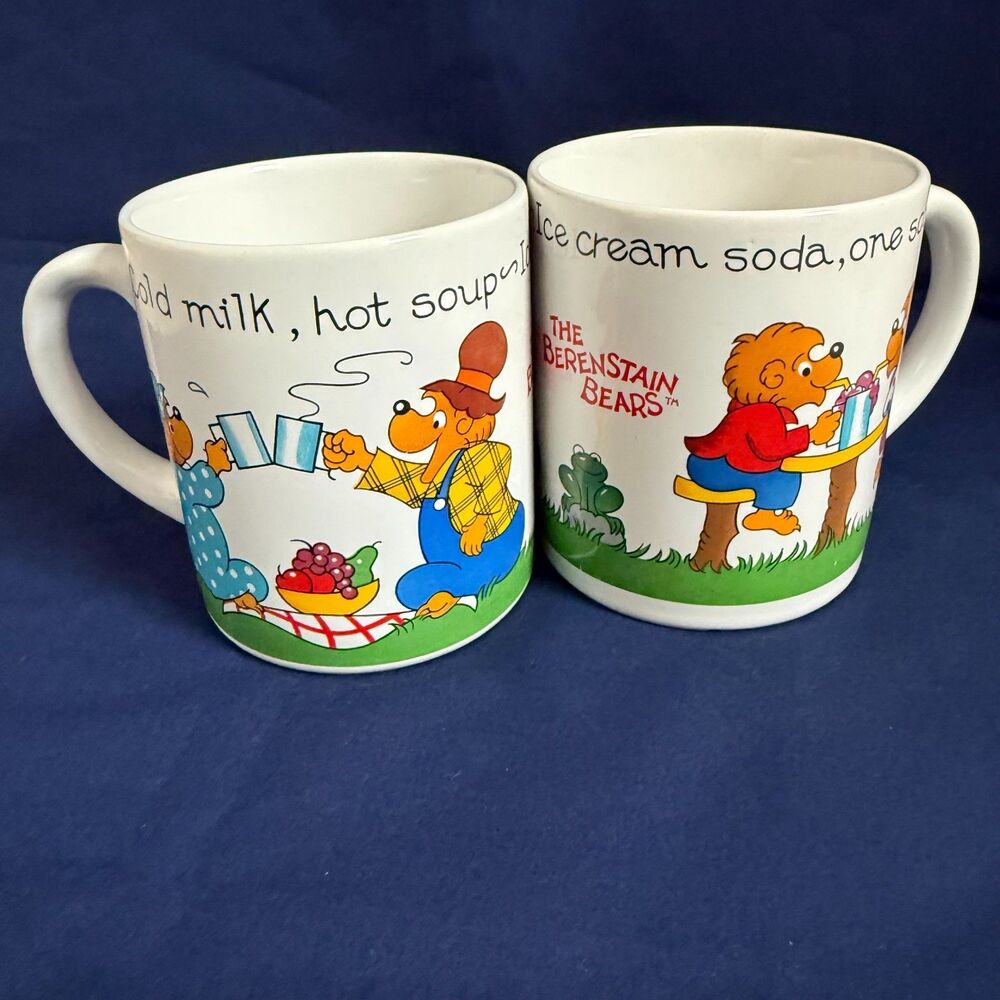 Vintage Berenstain Bears set of 2 mugs ceramic picnic 1987 Princess House 10oz